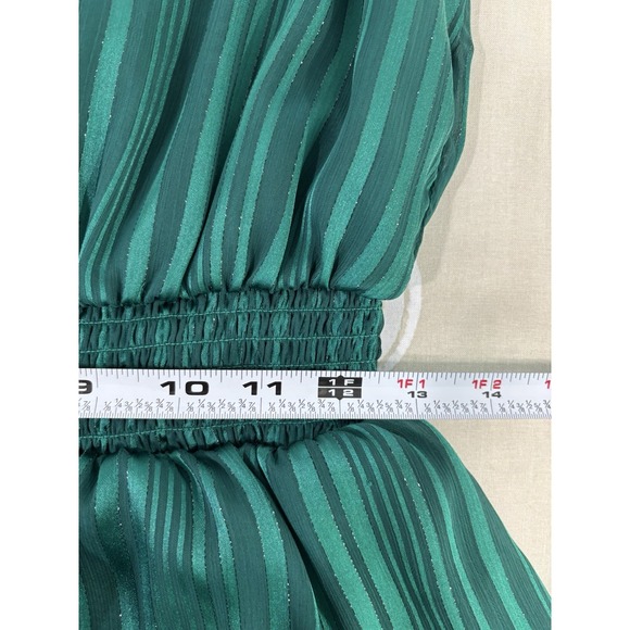 Draper James Green Striped Ruffle Dress Small Smocked Waist Tiered Metallic - Picture 9 of 10